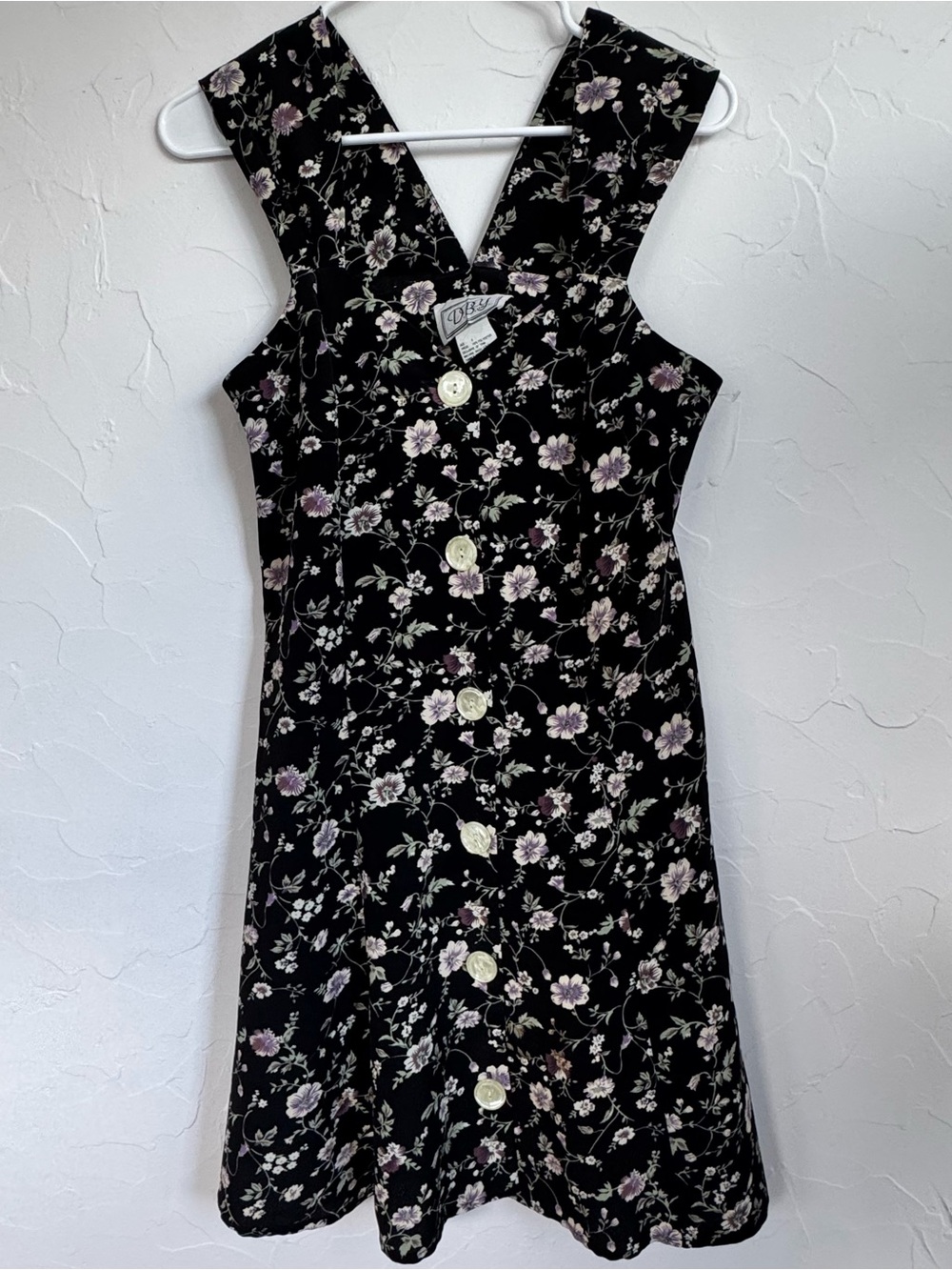 90s Vintage Black Floral Button Front Mini Dress